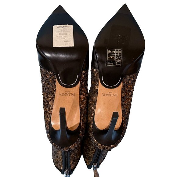 Brand New Balmain Fay Leather and Sequin Ankle Bootie in Black and Bronze - Picture 11 of 13